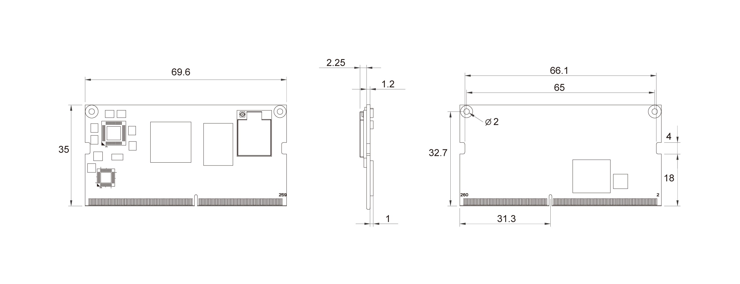 EDM-G-IMX8M-MINI Dimensions