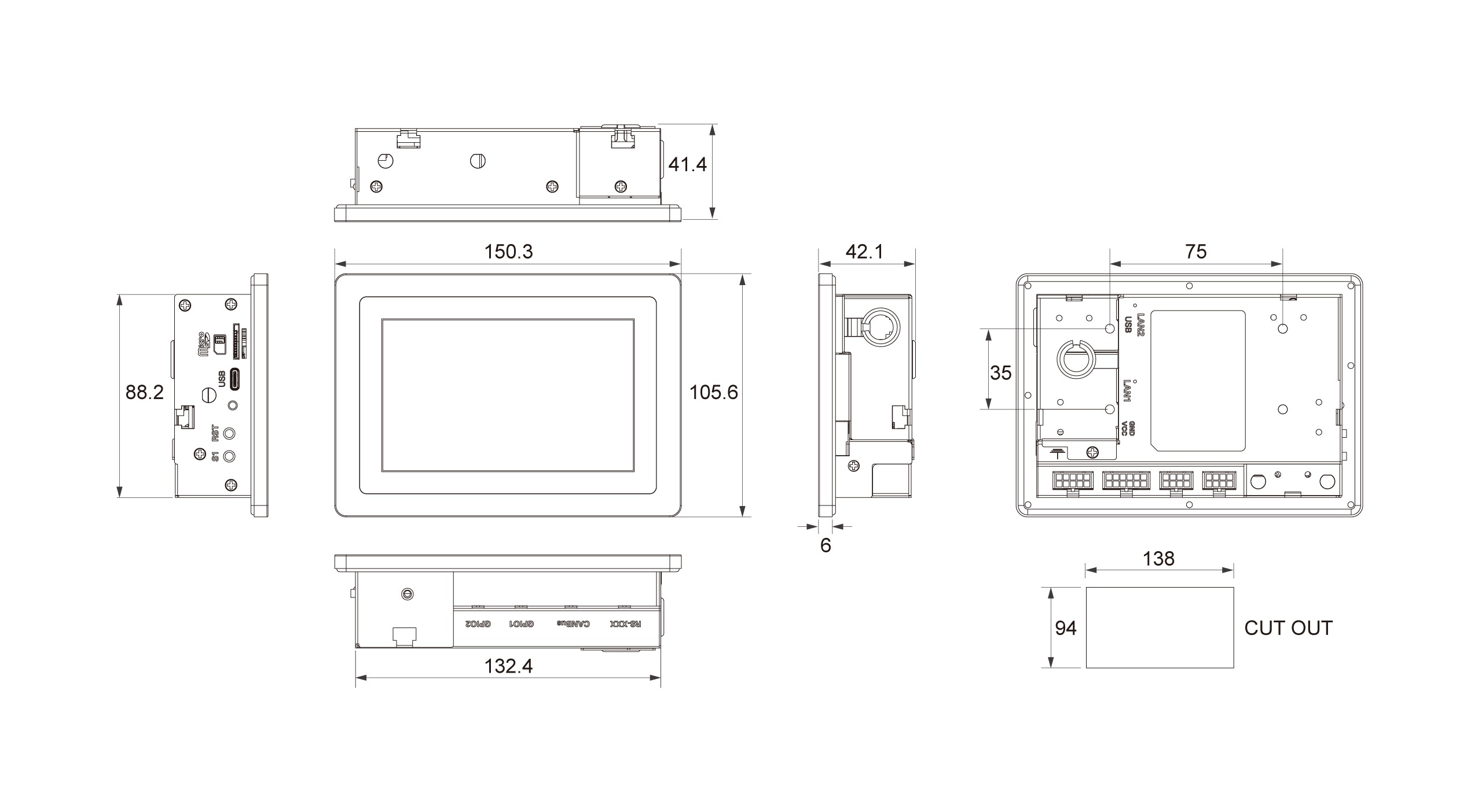 TEP-0500-IMX7 Dimensions