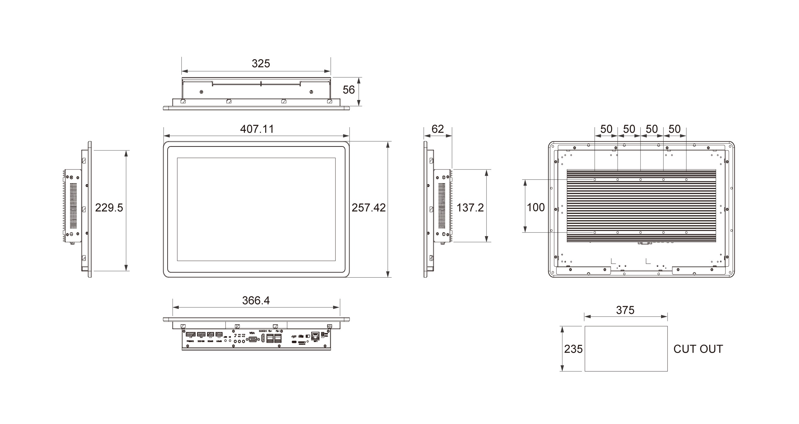 TEP-1560-IMX6 Dimensions