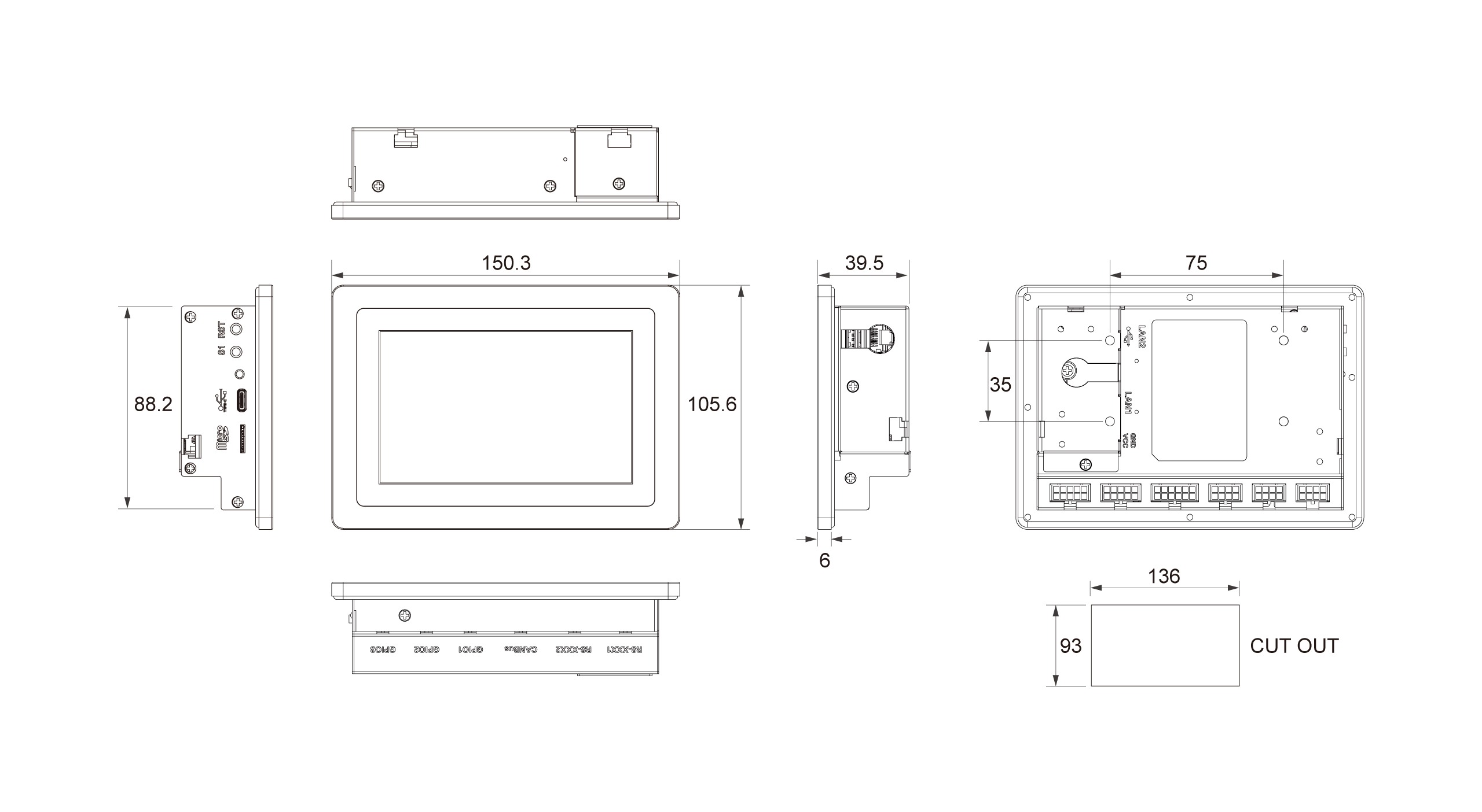 TEP-0500-IMX6UL Dimensions