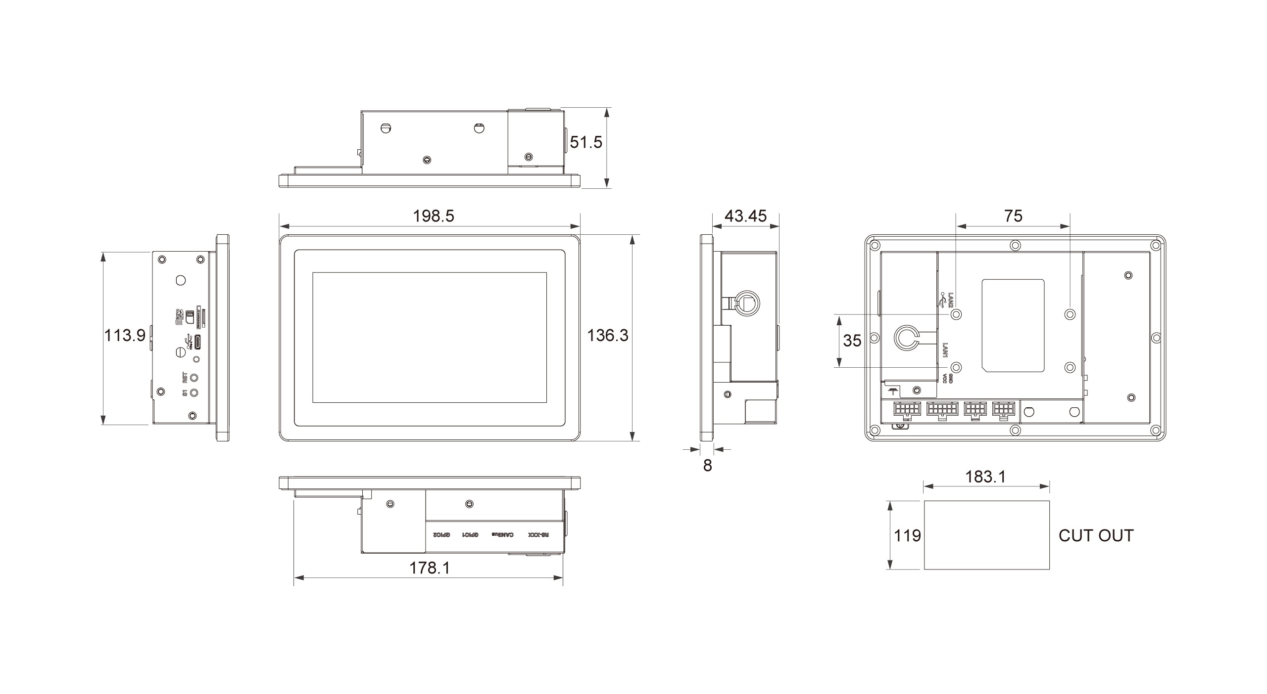 TEP-0700-IMX7 Dimensions