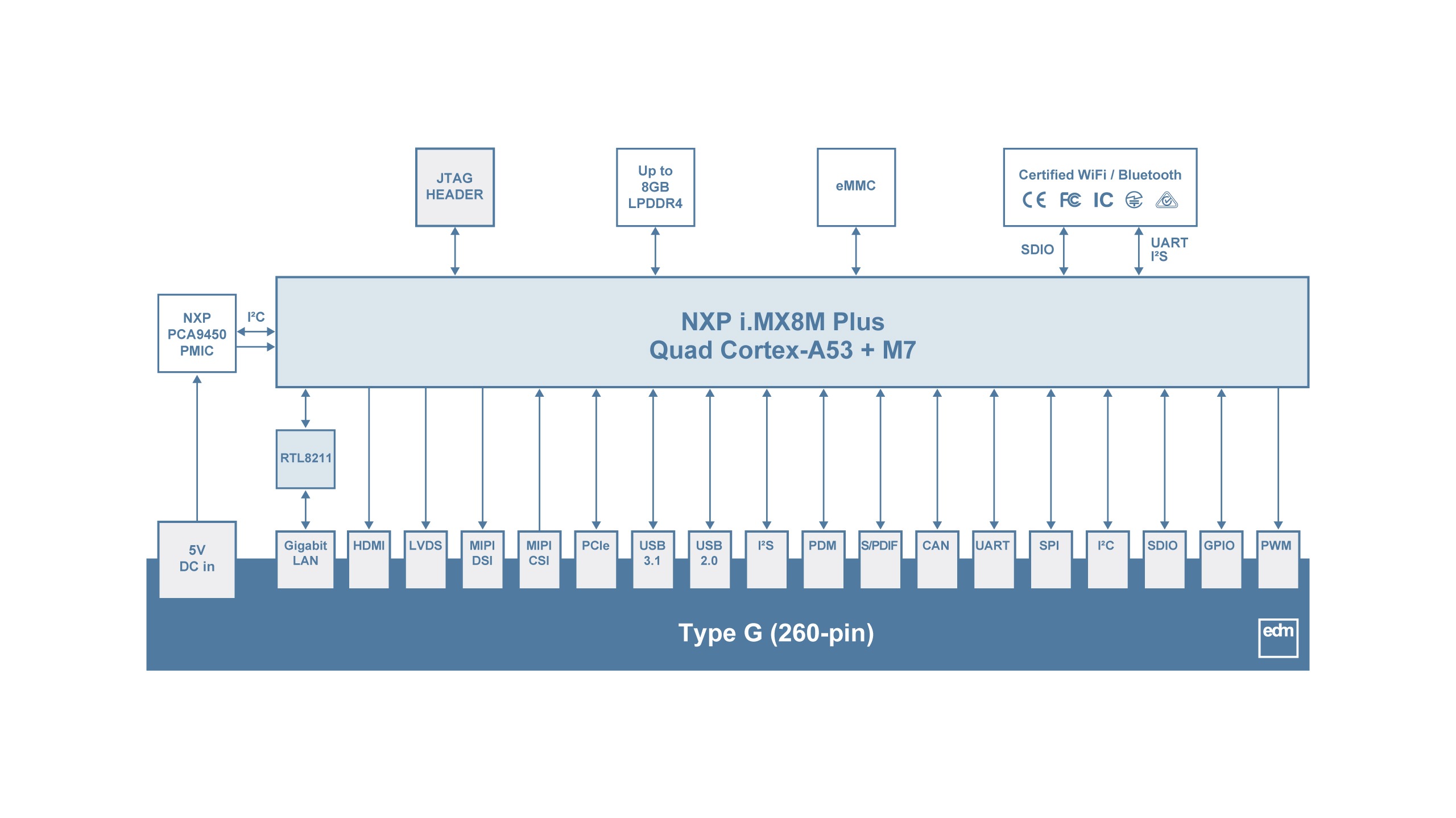 EDM-G-WIZARD-IMX8M-PLUS Block Diagram