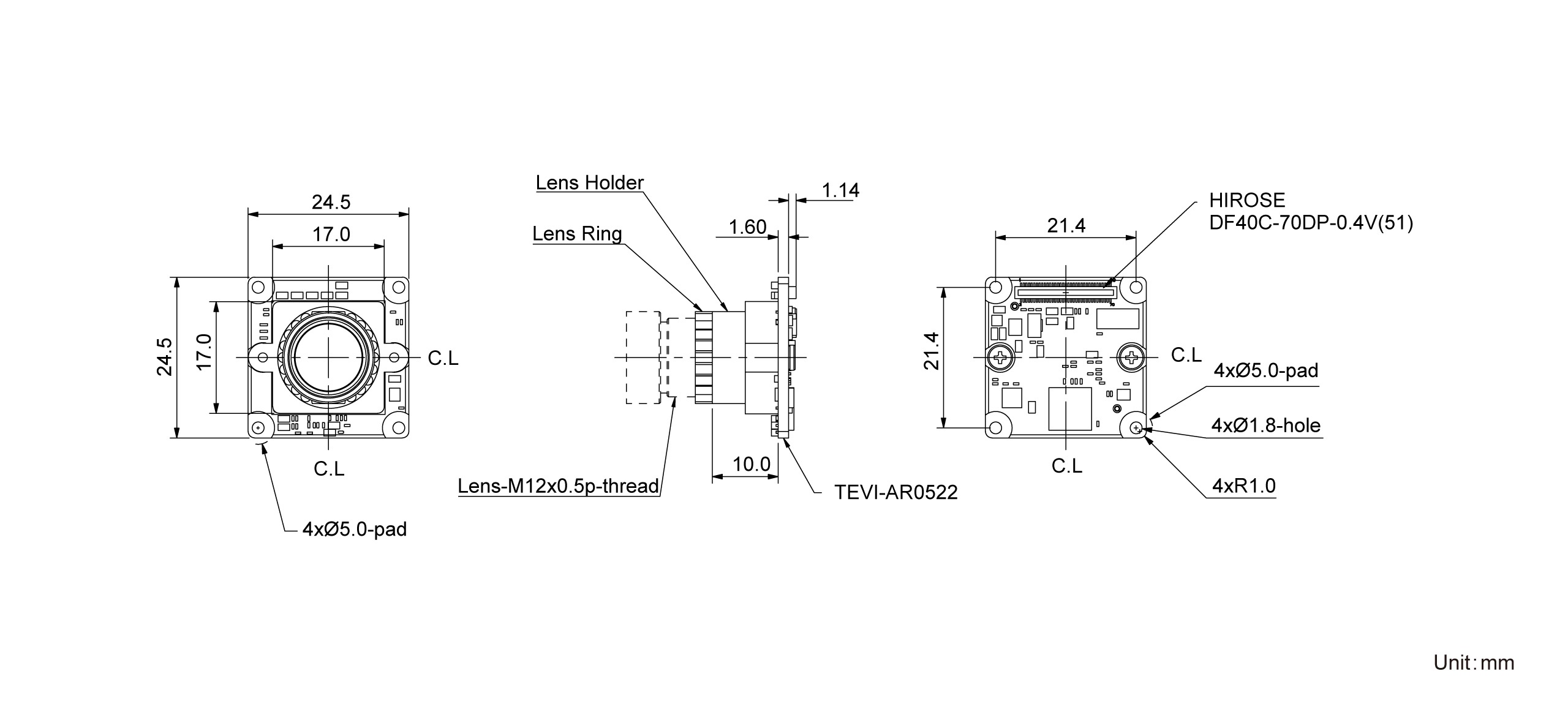 TEVI-AR0522-holder Dimension