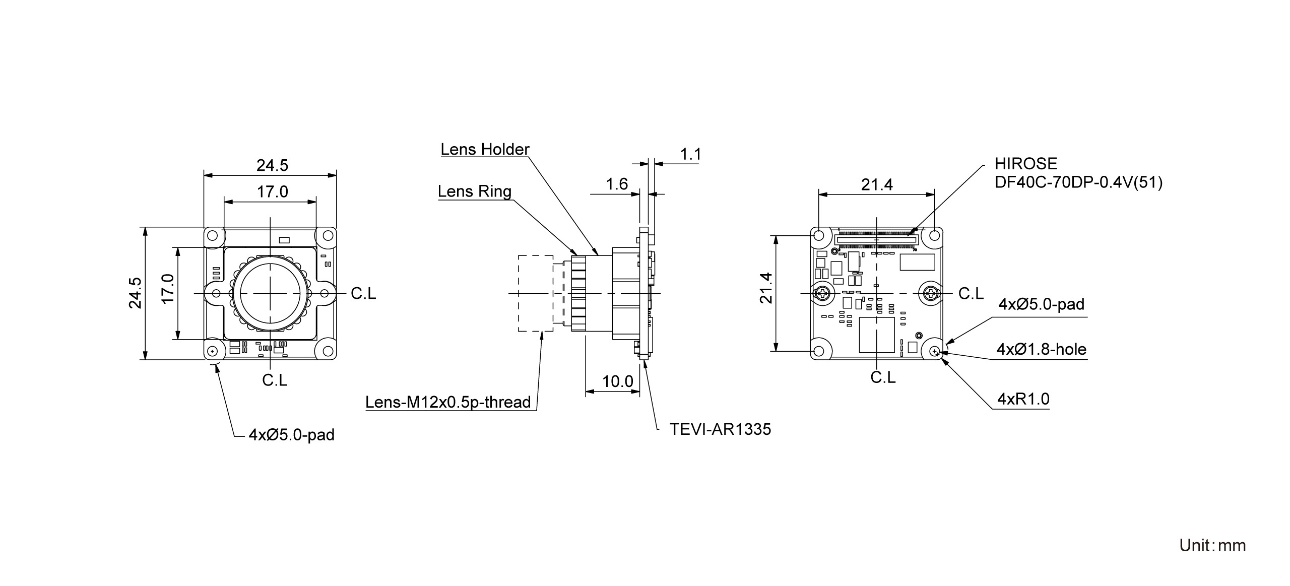 TEVI-AR1335-holder Dimension