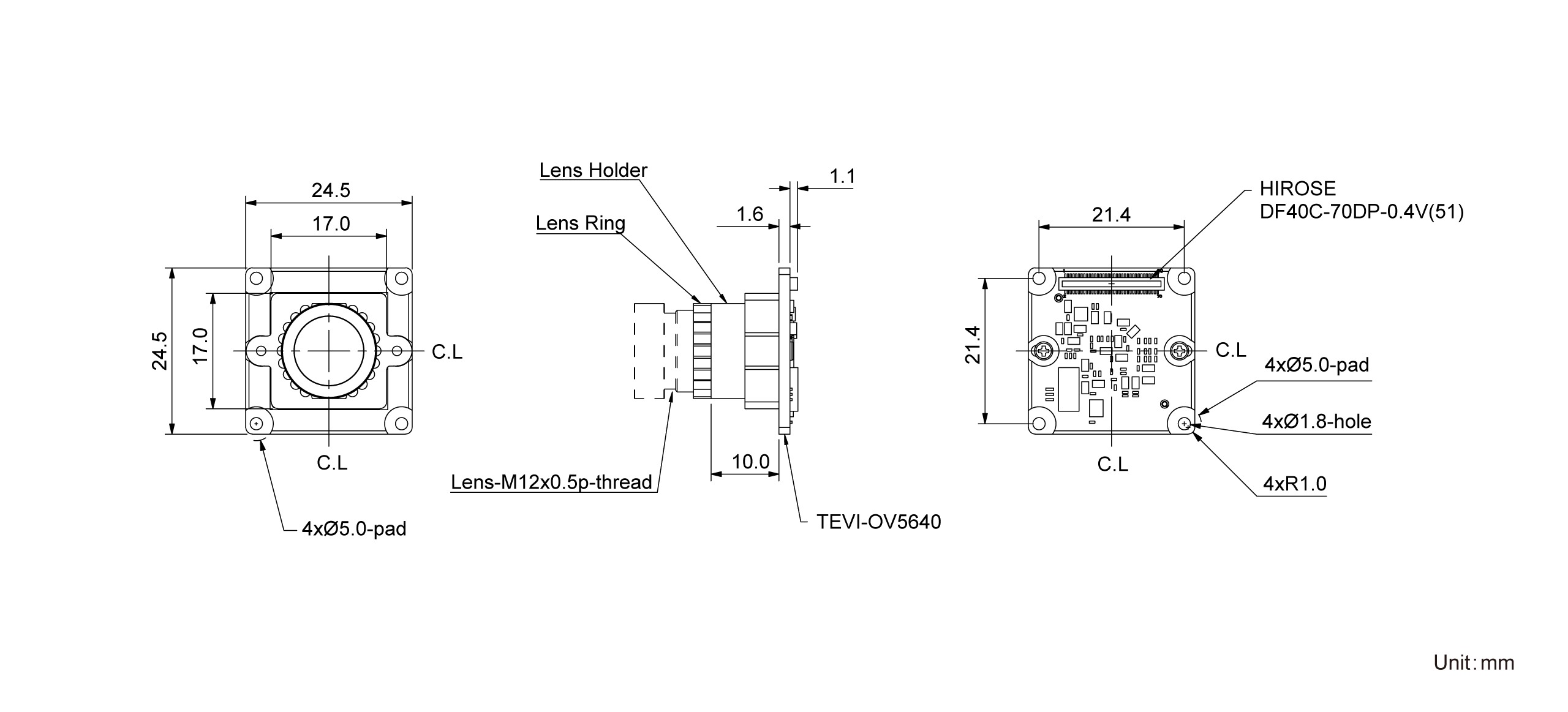 TEVI-OV5640-holder Dimension