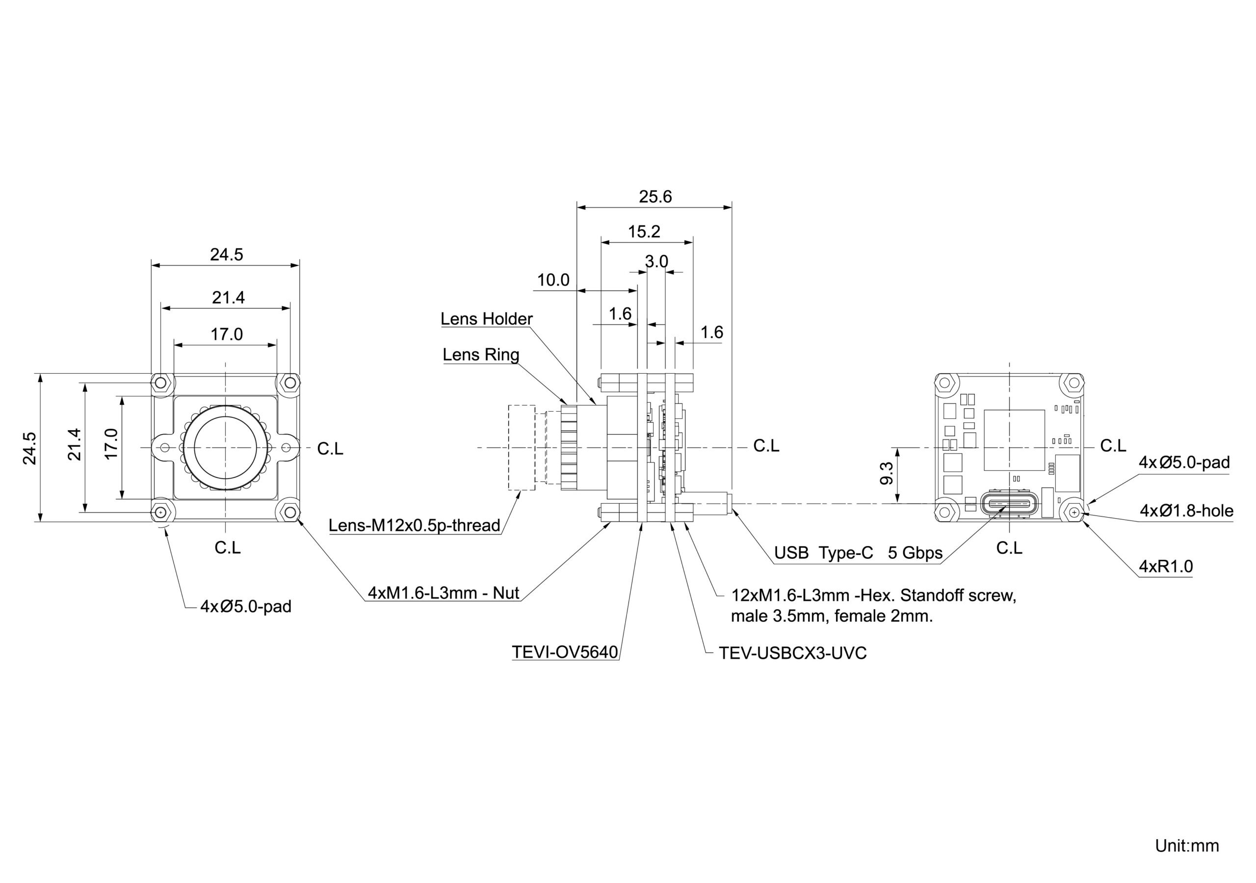 UVCI-OV5640 Dimension