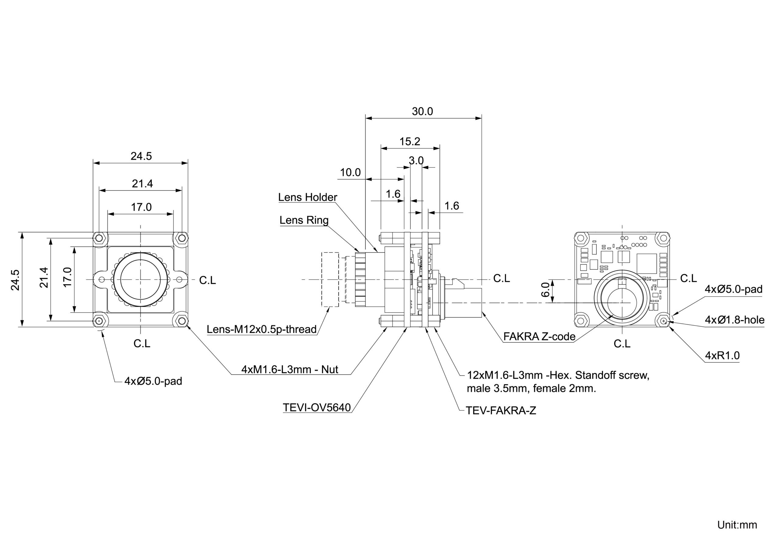 UVLI-OV5640 Dimension