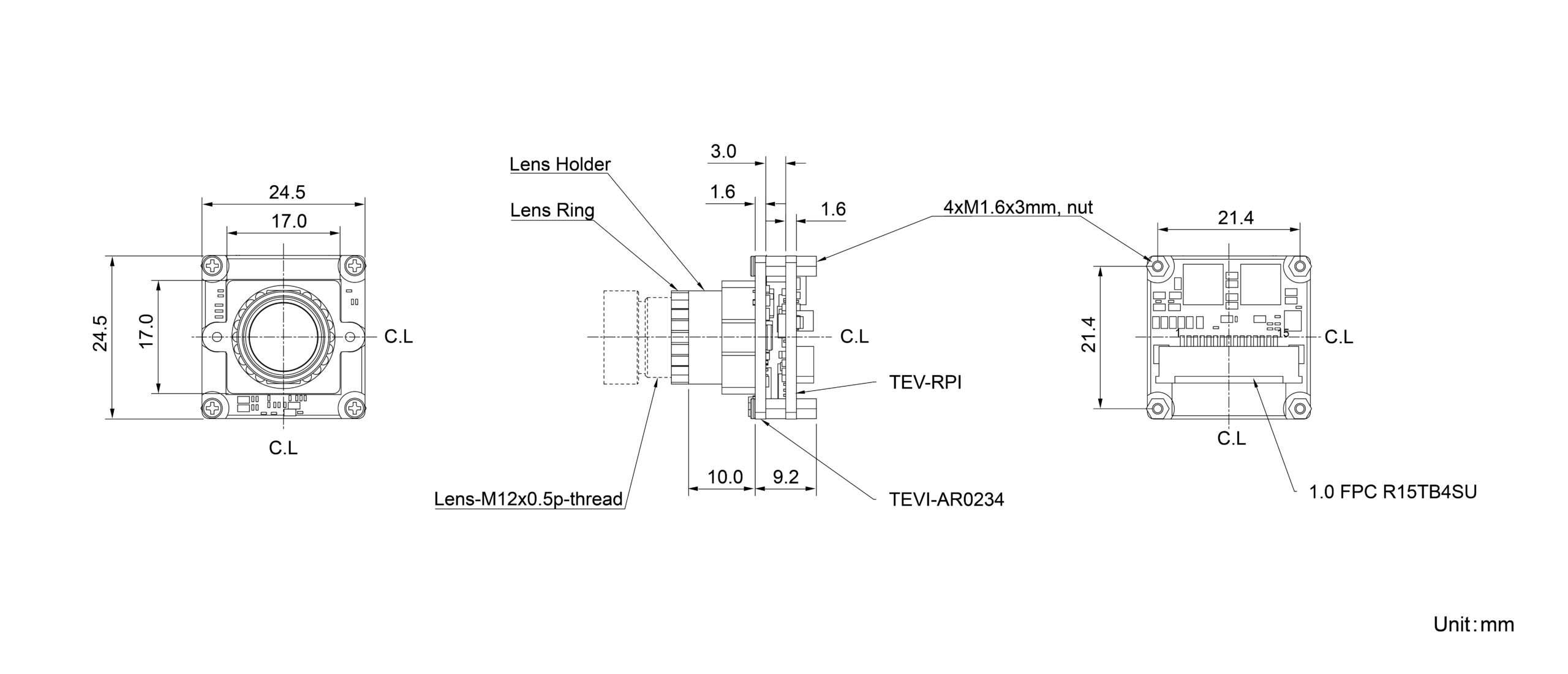 TEVI-AR0234-C-S83-IR-RPI15 Dimension