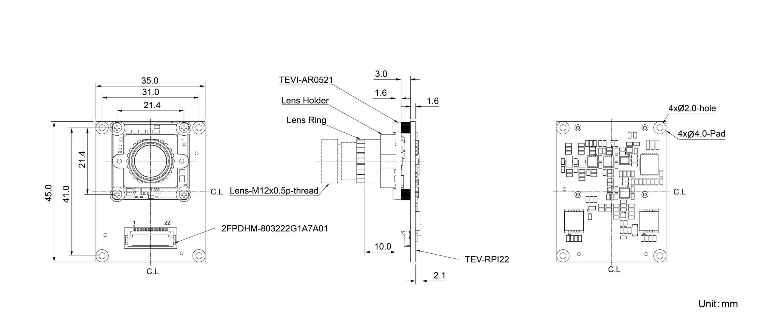 TEVI-AR0521-C-S85-IR-RPI22 Dimension