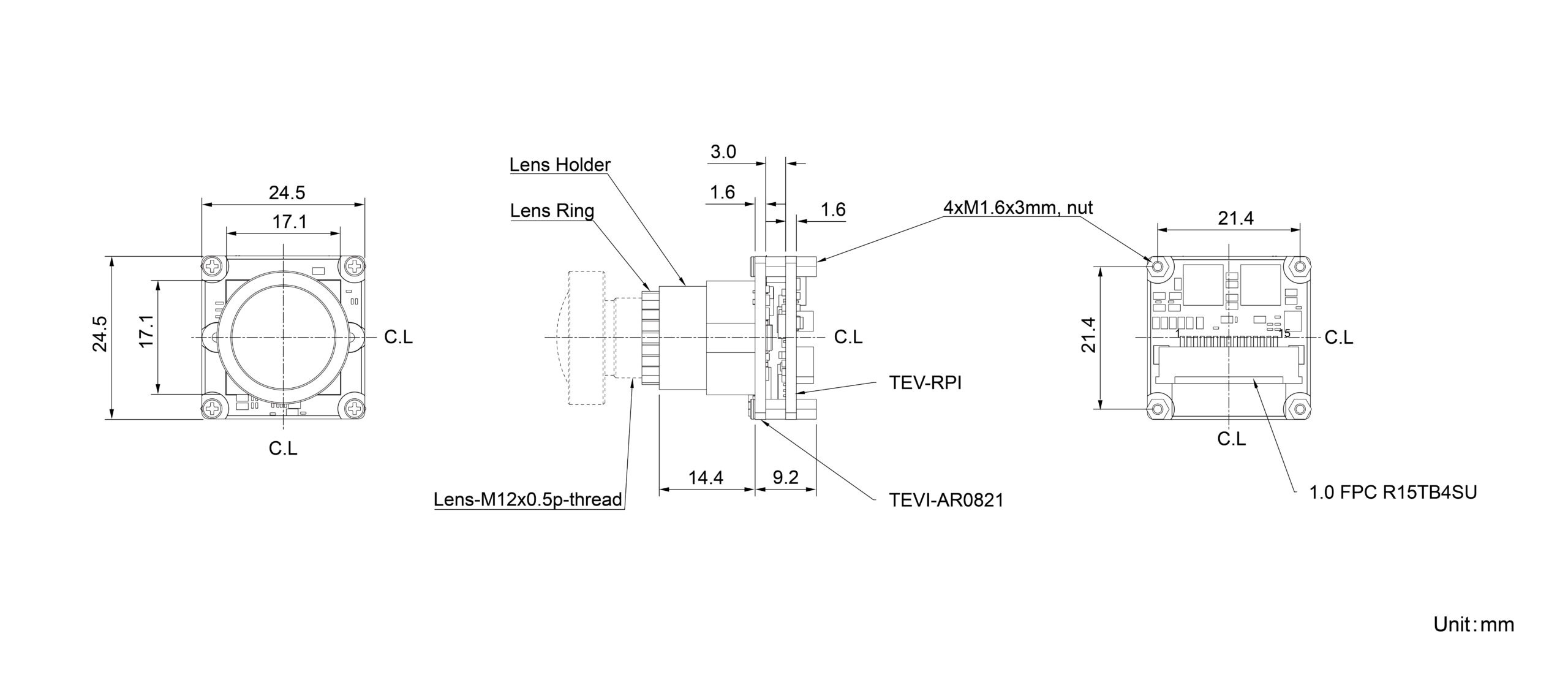 TEVI-AR0821-C-S74-IR-RPI15 Dimension