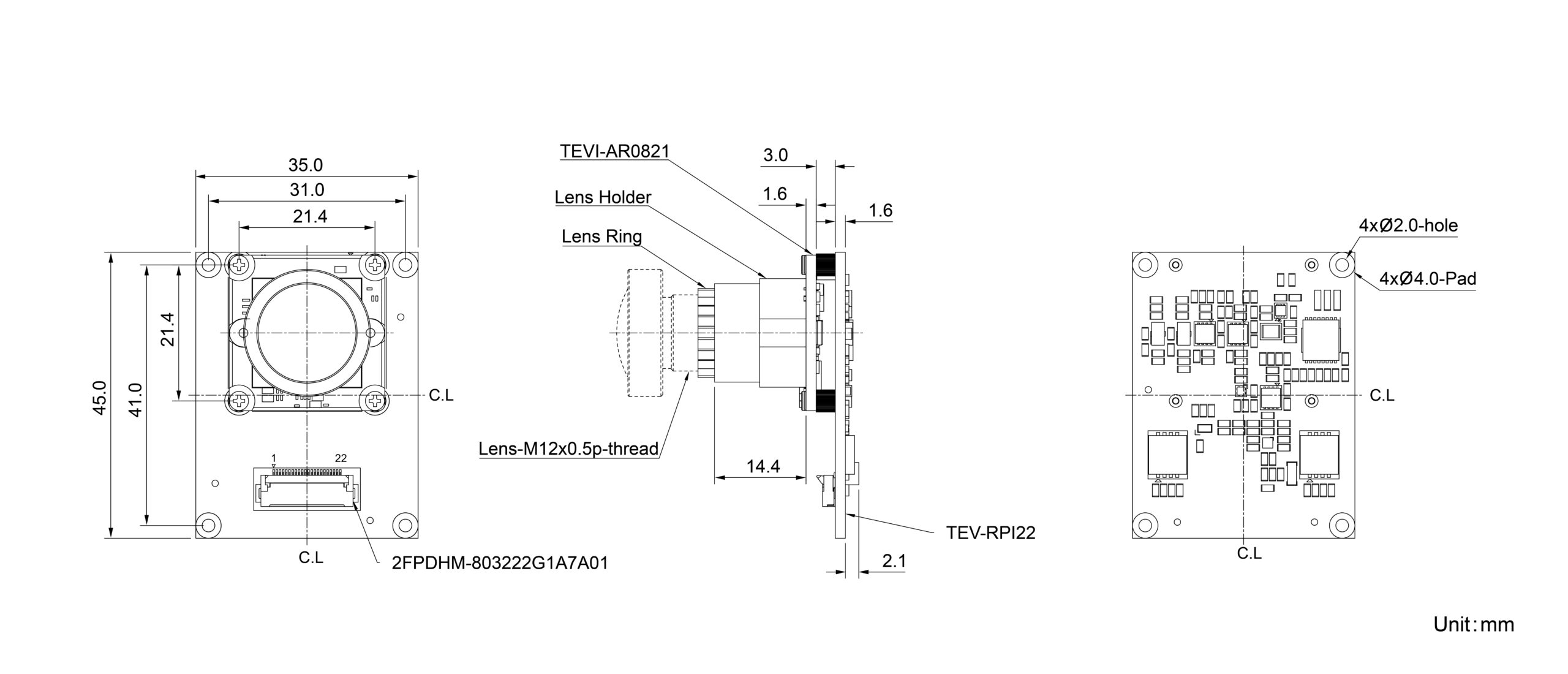 TEVI-AR0821-C-S74-IR-RPI22 Dimension
