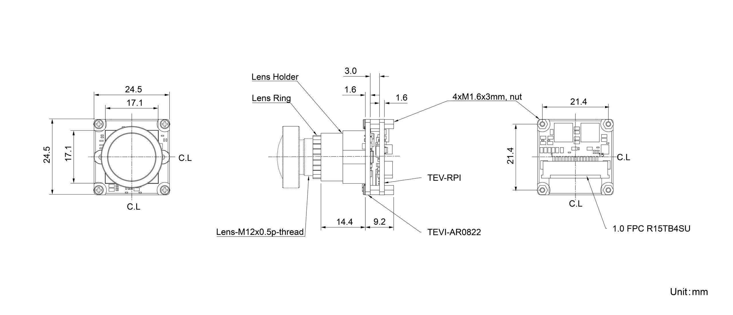 TEVI-AR0822-C-S72-IR-RPI15 Dimension