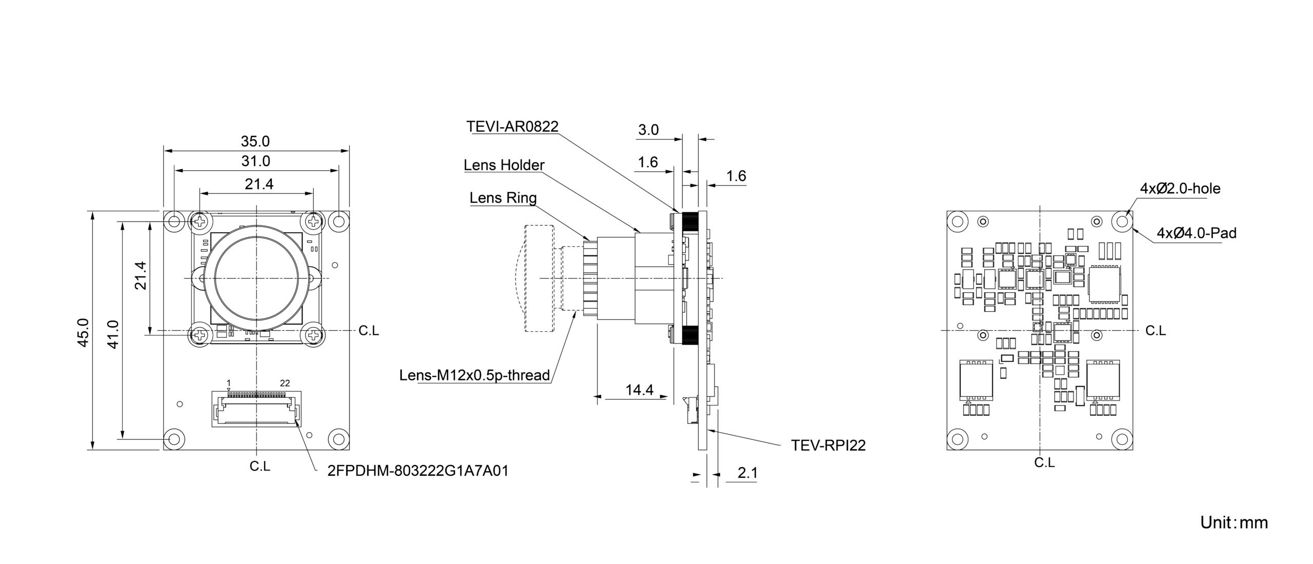 TEVI-AR0822-C-S72-IR-RPI22 Dimension