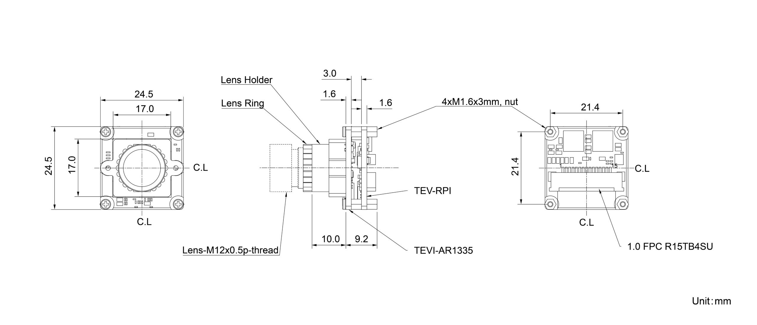 TEVI-AR1335-C-S85-IR-RPI15 Dimension