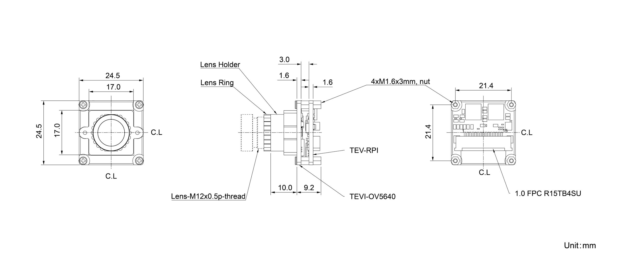 TEVI-OV5640-C-S84-IR-RPI15 Dimension