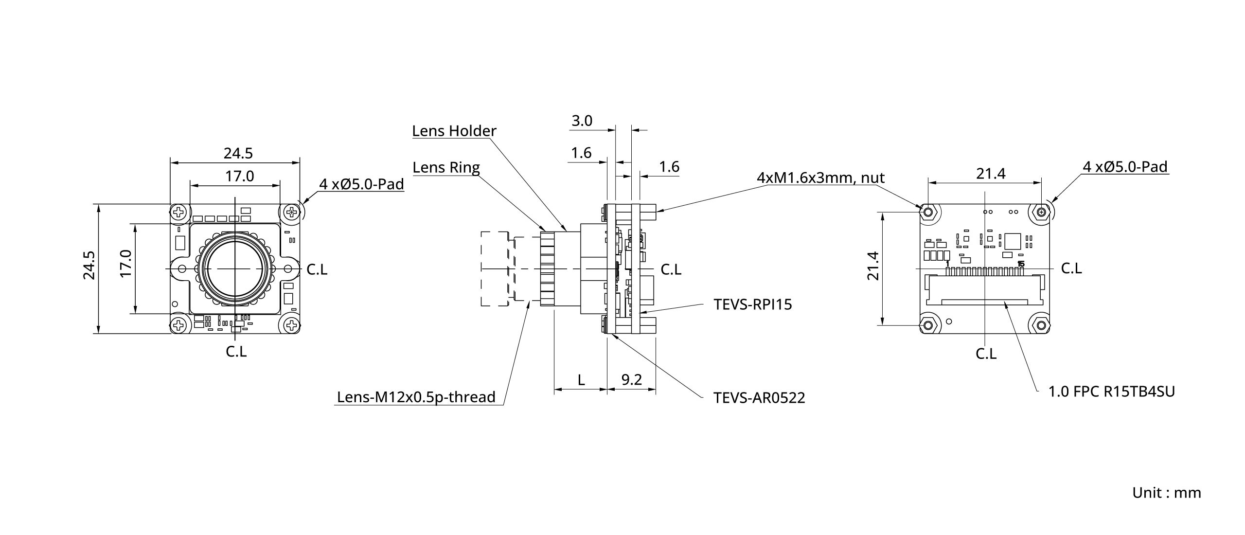 TEVS-AR0522-RPI15 Dimensions