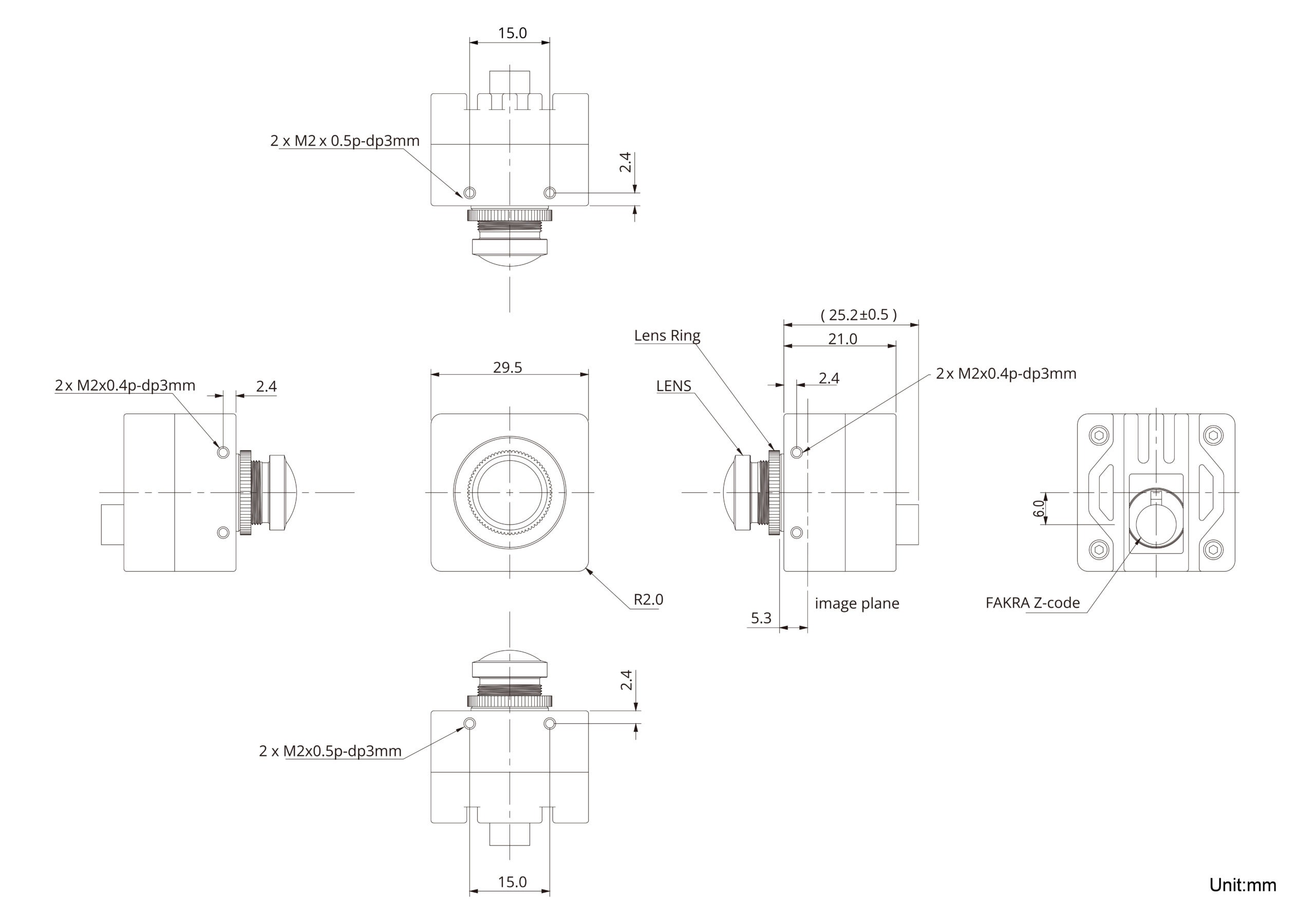 VLS-GM2-AR0521-SL Fisheye Lens Dimension