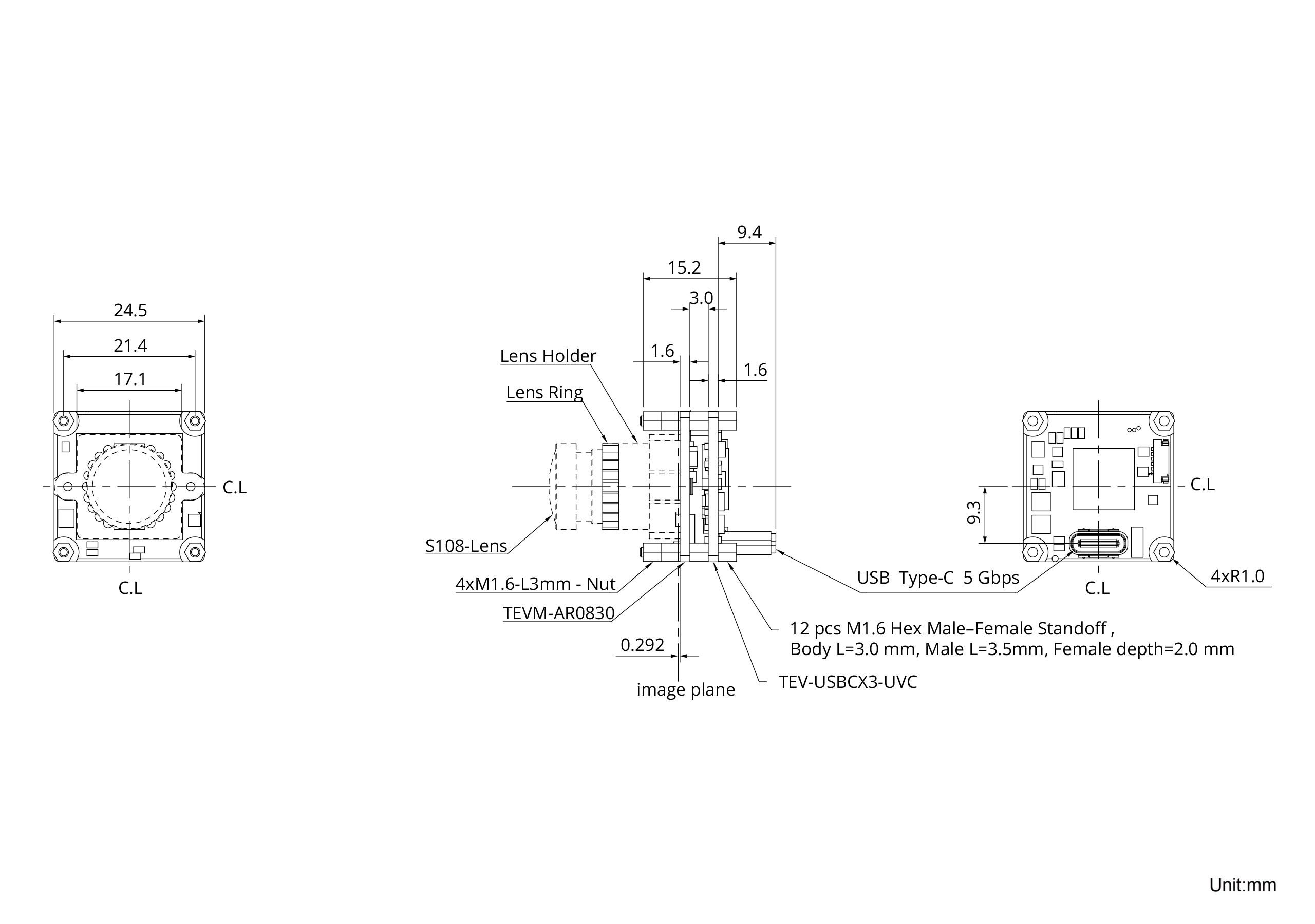 UVCM-AR0830-S108 Dimensions