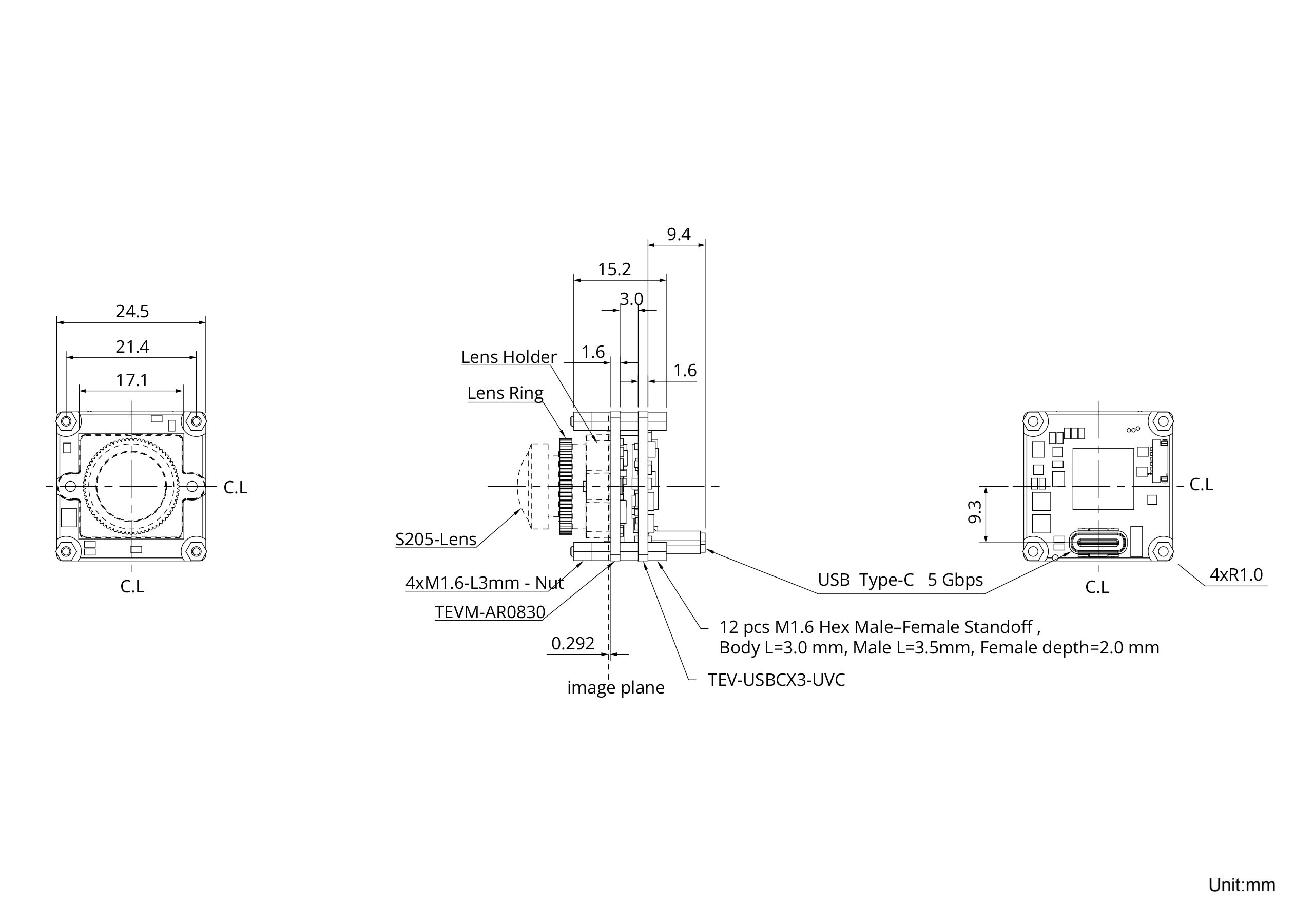 UVCM-AR0830-S205 Dimensions
